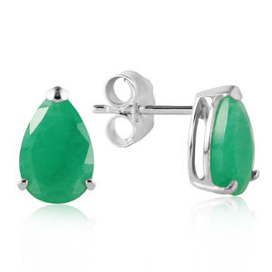 14K. SOLID GOLD STUD EARRING WITH NATURAL EMERALDS (White Gold)